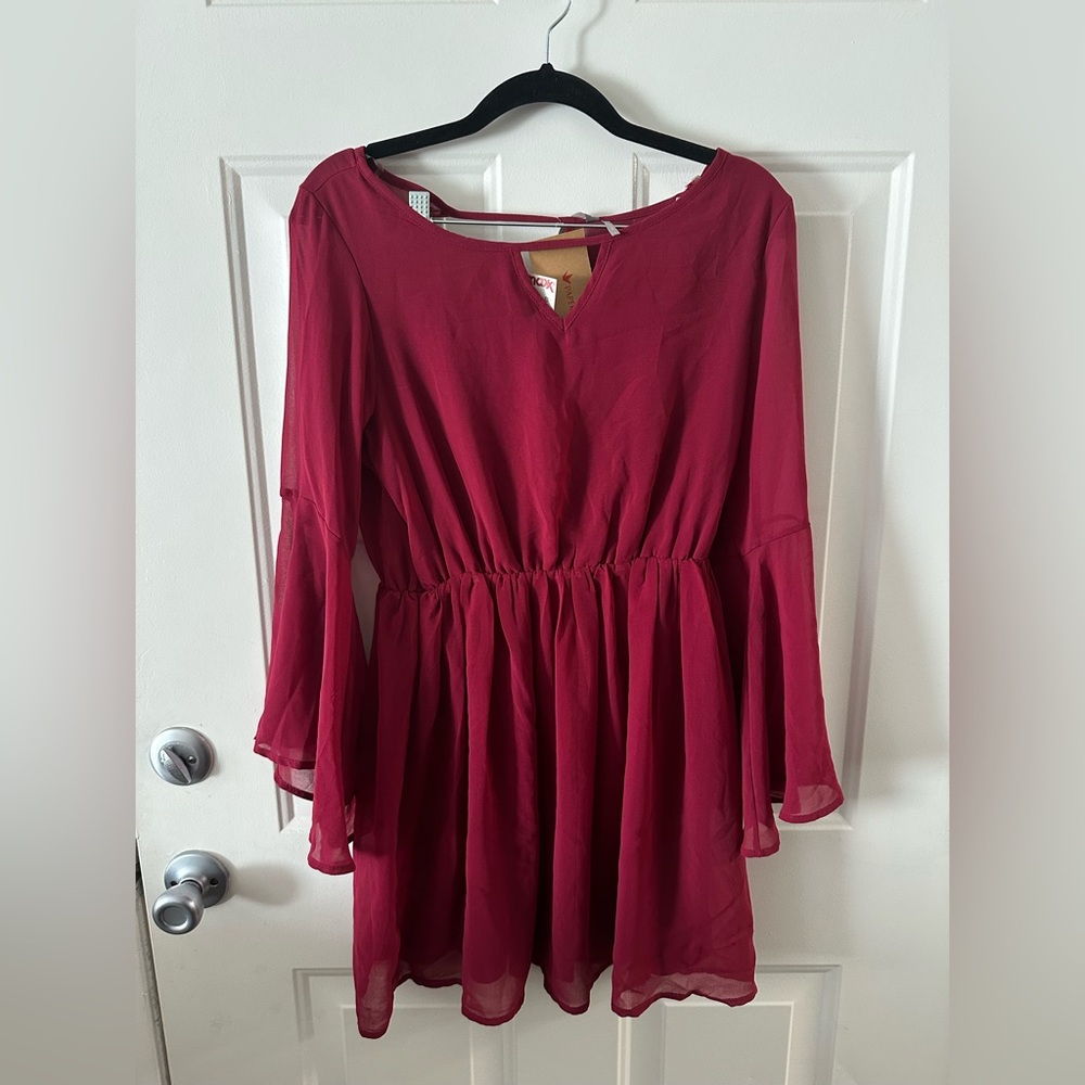 Paper Crane Burgundy Long Sleeve Dress